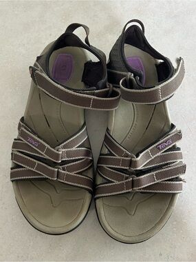 Teva Women's Brown Strappy Outdoor Sandals with Purple Accent